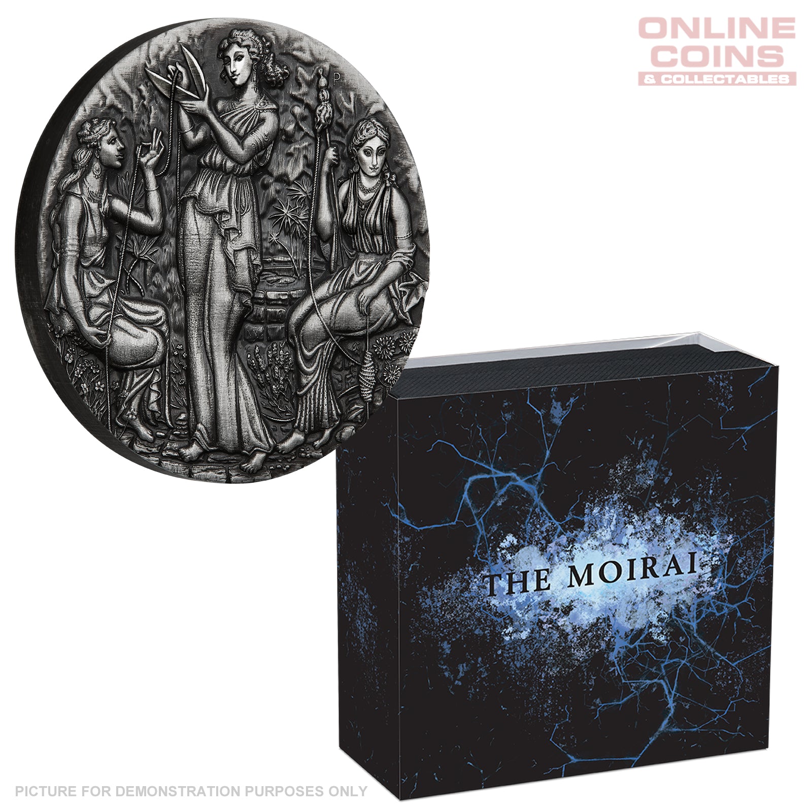 2025 Perth Mint Fate - The Moirai 2oz Silver Antiqued High Relief Coin